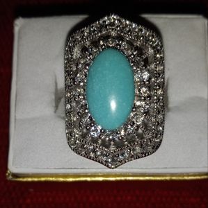 Sleeping Beauty Turquoise & CZ Sterling Silver 925 Ring Sz 5